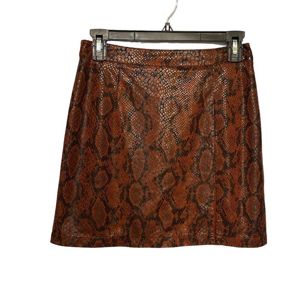 Nasty Gal Faux Snake Print Mini Skirt Size 4, Back Zipper, Front Slit, Rust and